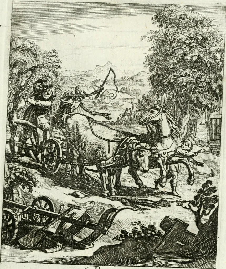 An illustration from Die menschliche Sterblichkeit unter dem Titel Todten-Tanz, in LXI. Original-Kupfern, 1759, leaf 100