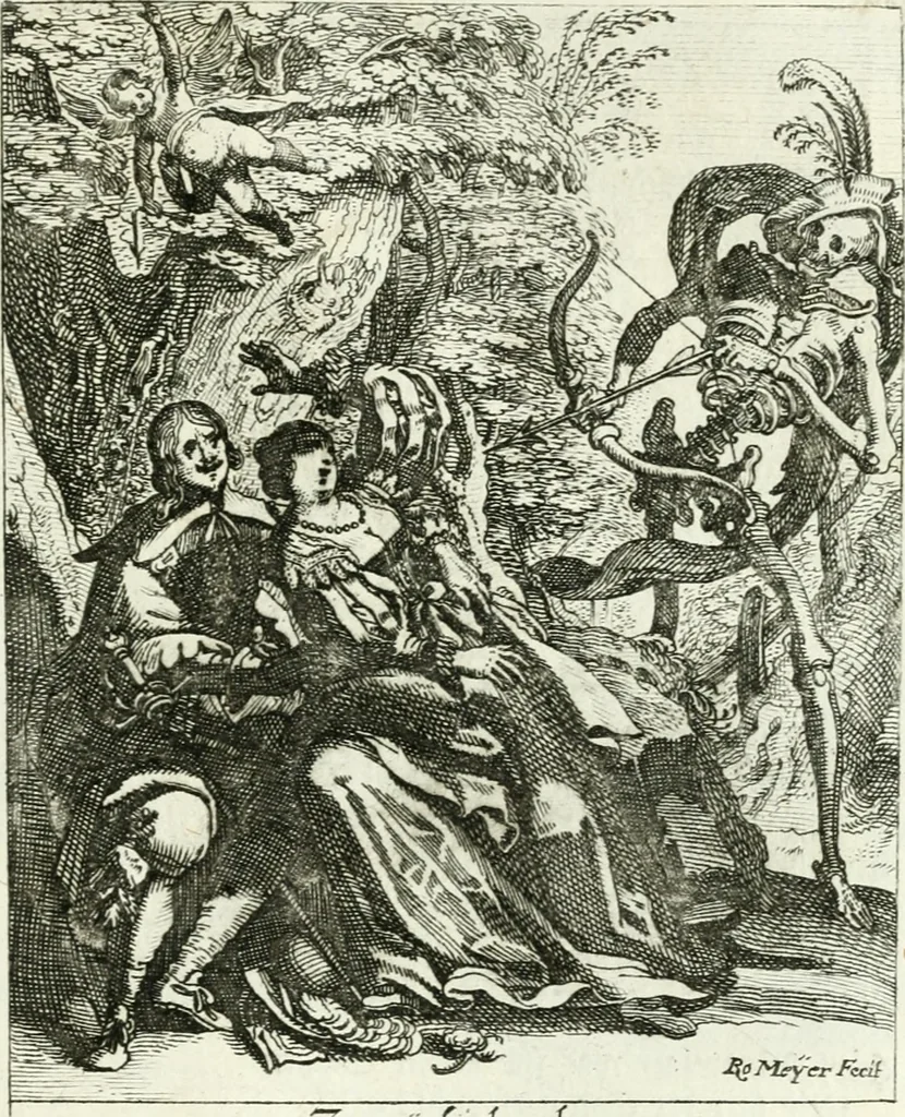 An illustration from Die menschliche Sterblichkeit unter dem Titel Todten-Tanz, in LXI. Original-Kupfern, 1759, leaf 108