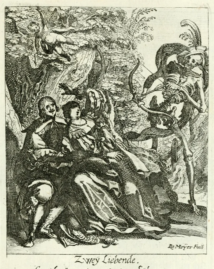 An illustration from Die menschliche Sterblichkeit unter dem Titel Todten-Tanz, in LXI. Original-Kupfern, 1759, leaf 109