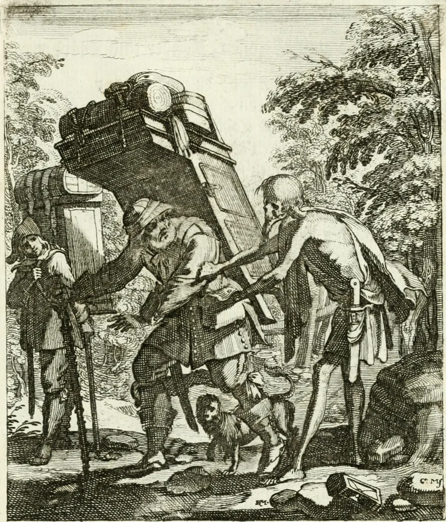An illustration from Die menschliche Sterblichkeit unter dem Titel Todten-Tanz, in LXI. Original-Kupfern, 1759, leaf 114