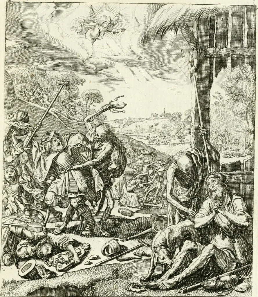 An illustration from Die menschliche Sterblichkeit unter dem Titel Todten-Tanz, in LXI. Original-Kupfern, 1759, leaf 122