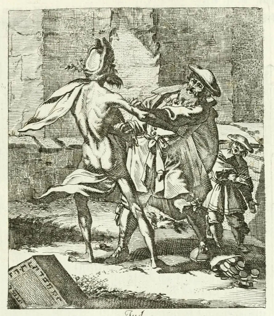 An illustration from Die menschliche Sterblichkeit unter dem Titel Todten-Tanz, in LXI. Original-Kupfern, 1759, leaf 125