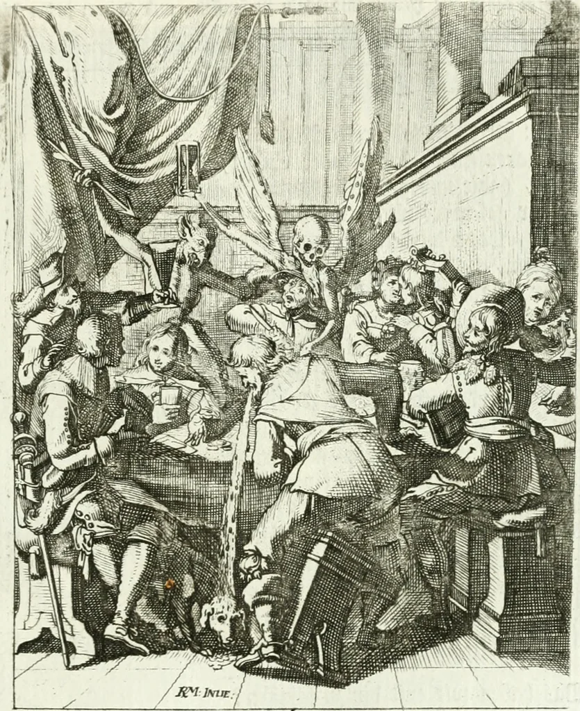An illustration from Die menschliche Sterblichkeit unter dem Titel Todten-Tanz, in LXI. Original-Kupfern, 1759, leaf 128