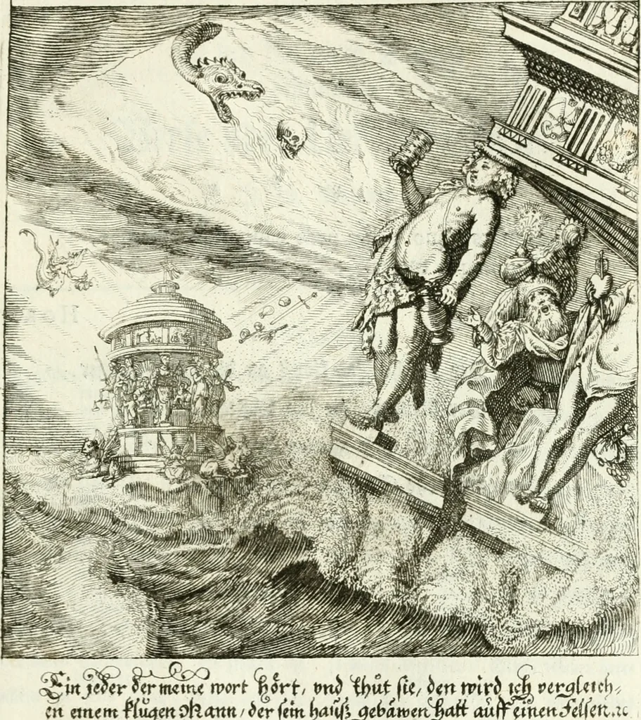 An illustration from Die menschliche Sterblichkeit unter dem Titel Todten-Tanz, in LXI. Original-Kupfern, 1759, leaf 146