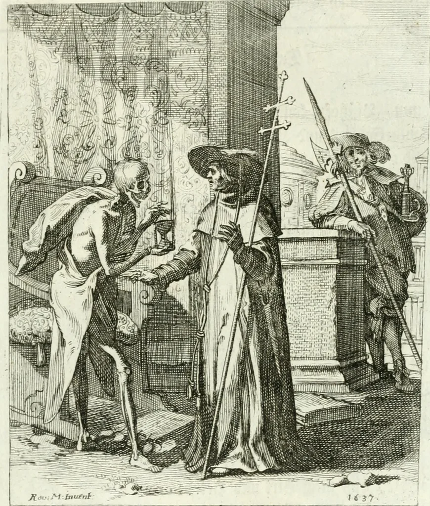 An illustration from Die menschliche Sterblichkeit unter dem Titel Todten-Tanz, in LXI. Original-Kupfern, 1759, leaf 40