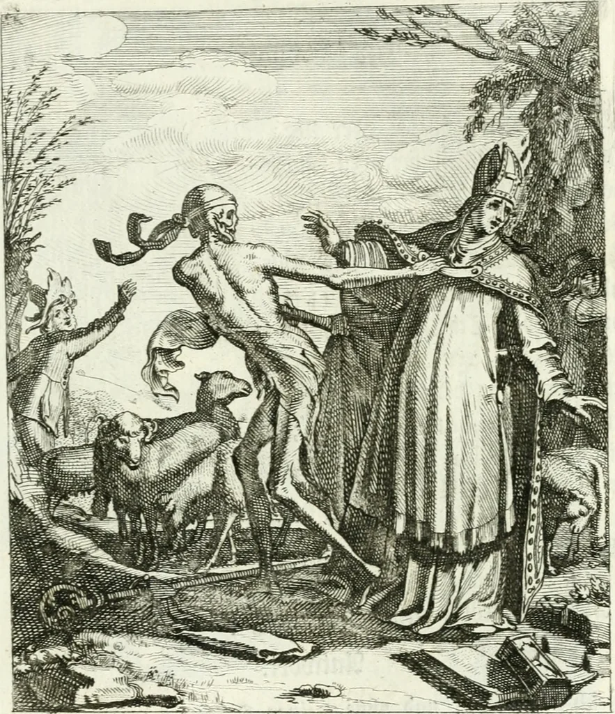 An illustration from Die menschliche Sterblichkeit unter dem Titel Todten-Tanz, in LXI. Original-Kupfern, 1759, leaf 42