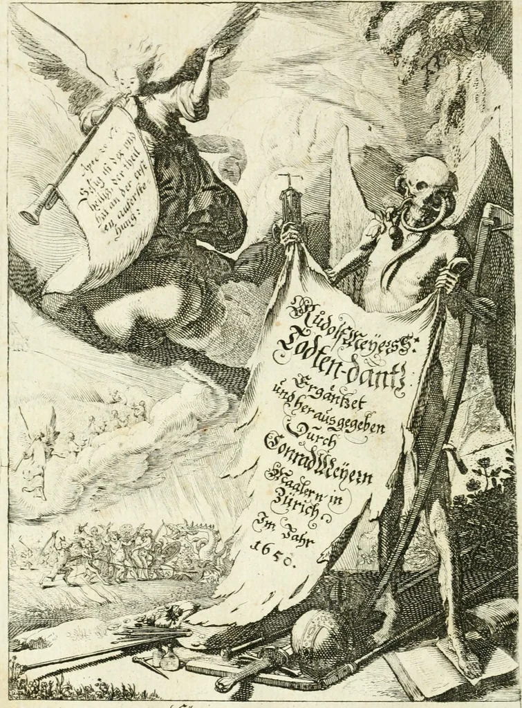 An illustration from Die menschliche Sterblichkeit unter dem Titel Todten-Tanz, in LXI. Original-Kupfern, 1759, leaf 5