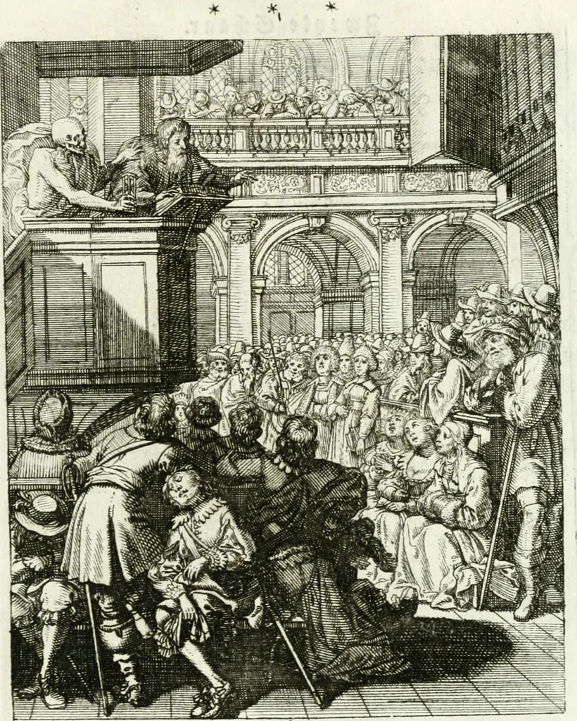 An illustration from Die menschliche Sterblichkeit unter dem Titel Todten-Tanz, in LXI. Original-Kupfern, 1759, leaf 54