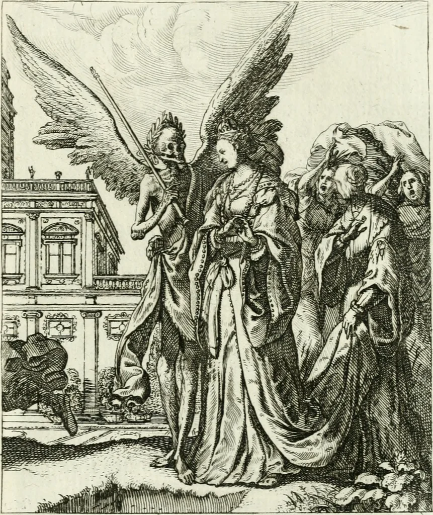 An illustration from Die menschliche Sterblichkeit unter dem Titel Todten-Tanz, in LXI. Original-Kupfern, 1759, leaf 60