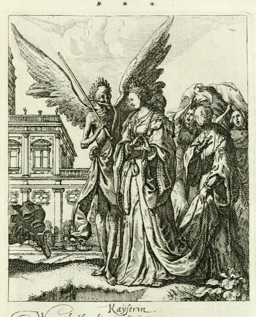 An illustration from Die menschliche Sterblichkeit unter dem Titel Todten-Tanz, in LXI. Original-Kupfern, 1759, leaf 61