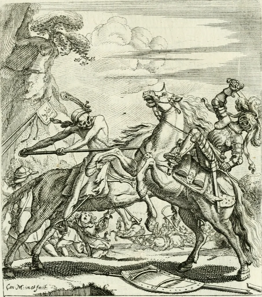 An illustration from Die menschliche Sterblichkeit unter dem Titel Todten-Tanz, in LXI. Original-Kupfern, 1759, leaf 70