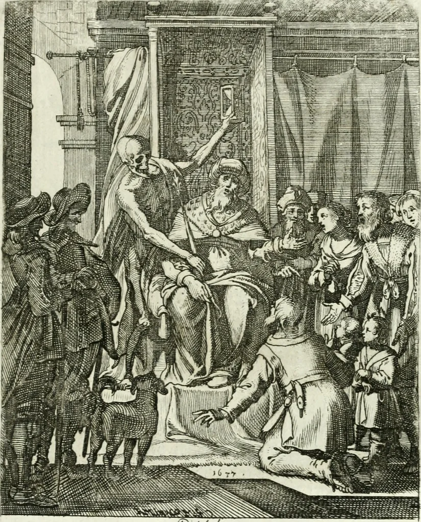 An illustration from Die menschliche Sterblichkeit unter dem Titel Todten-Tanz, in LXI. Original-Kupfern, 1759, leaf 74