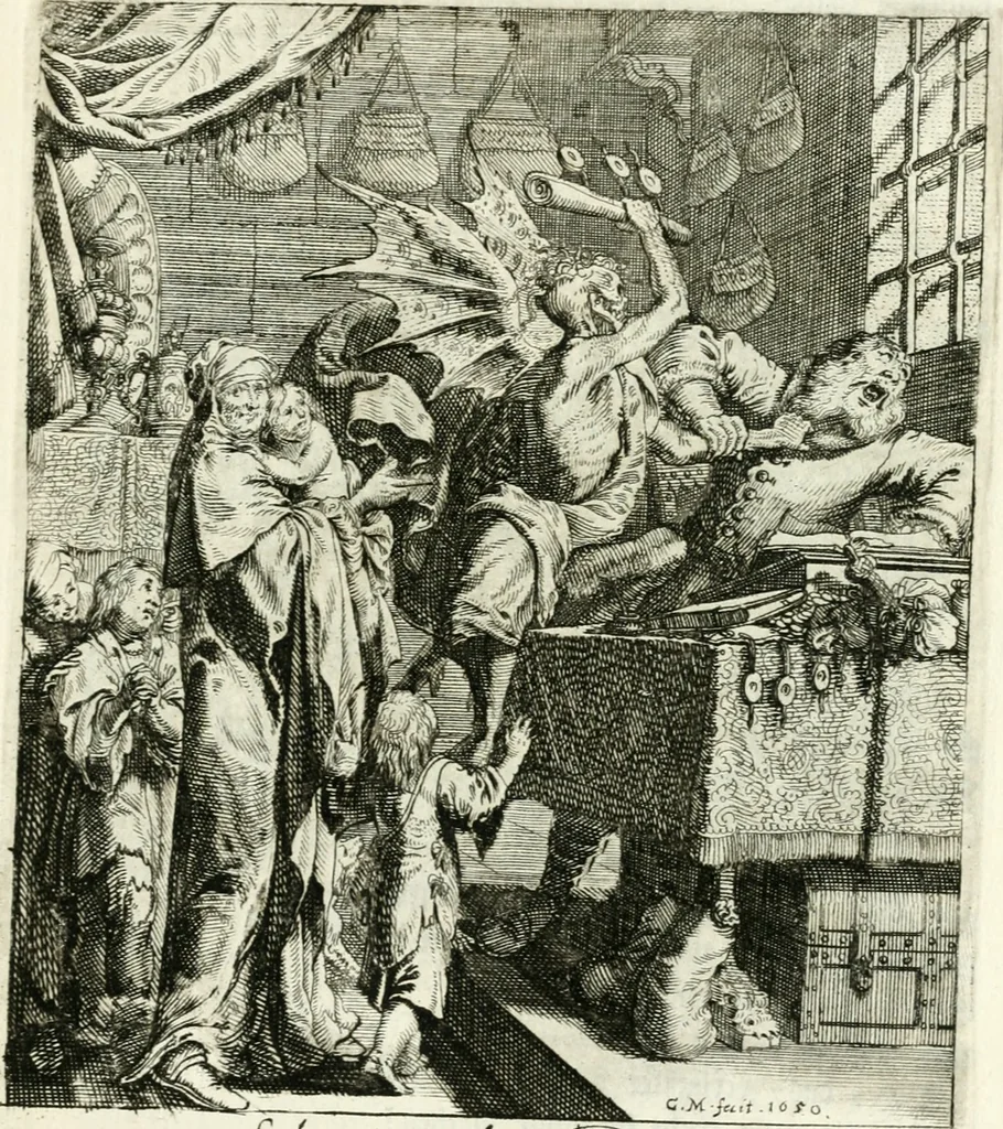 An illustration from Die menschliche Sterblichkeit unter dem Titel Todten-Tanz, in LXI. Original-Kupfern, 1759, leaf 76
