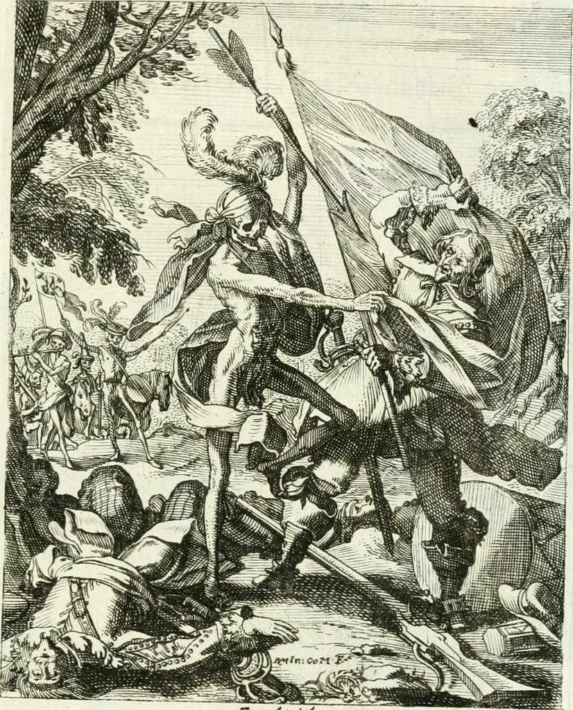 An illustration from Die menschliche Sterblichkeit unter dem Titel Todten-Tanz, in LXI. Original-Kupfern, 1759, leaf 80