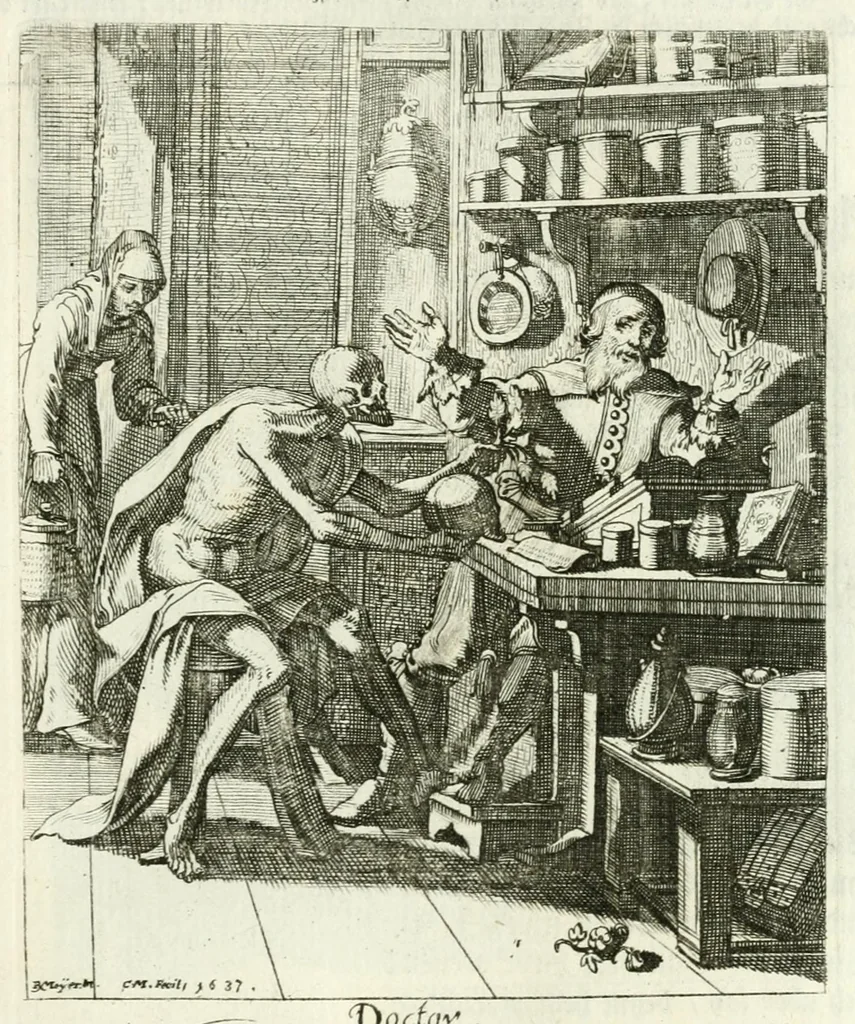An illustration from Die menschliche Sterblichkeit unter dem Titel Todten-Tanz, in LXI. Original-Kupfern, 1759, leaf 85