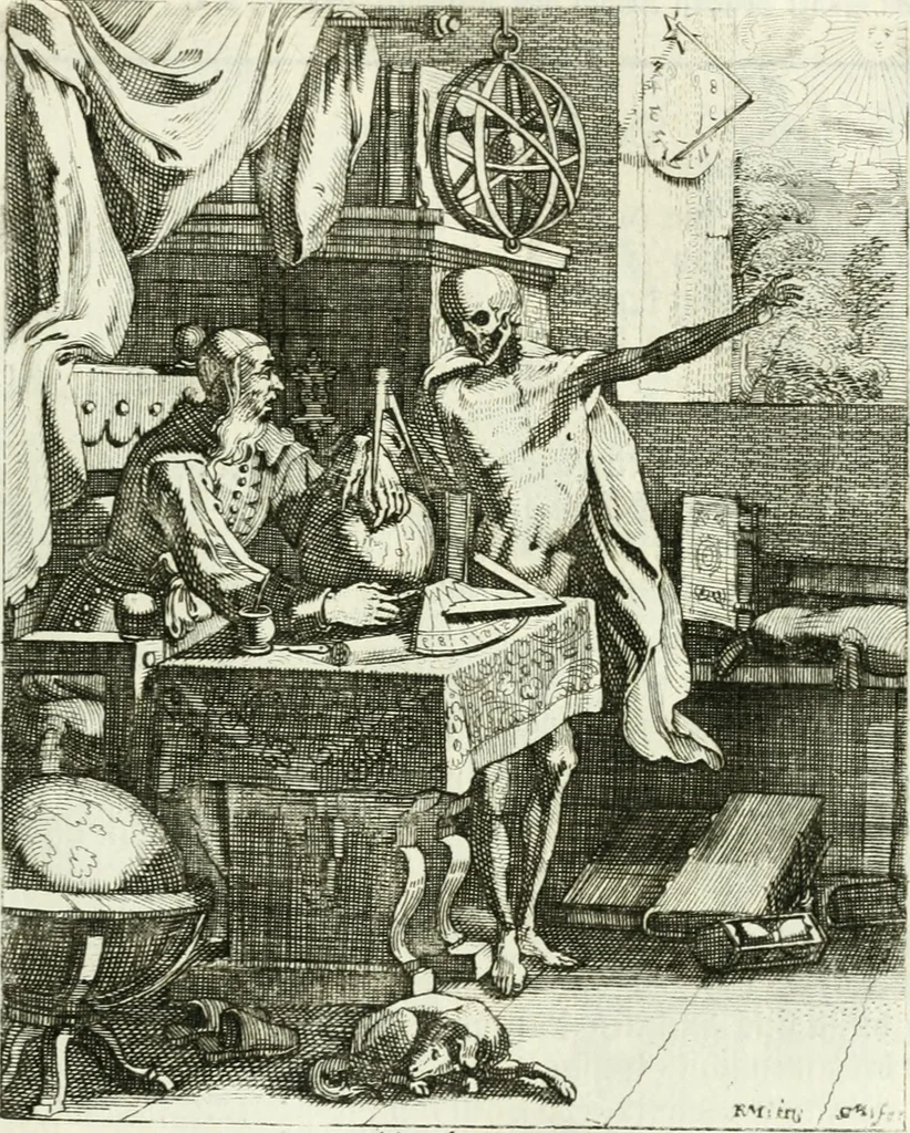 An illustration from Die menschliche Sterblichkeit unter dem Titel Todten-Tanz, in LXI. Original-Kupfern, 1759, leaf 86