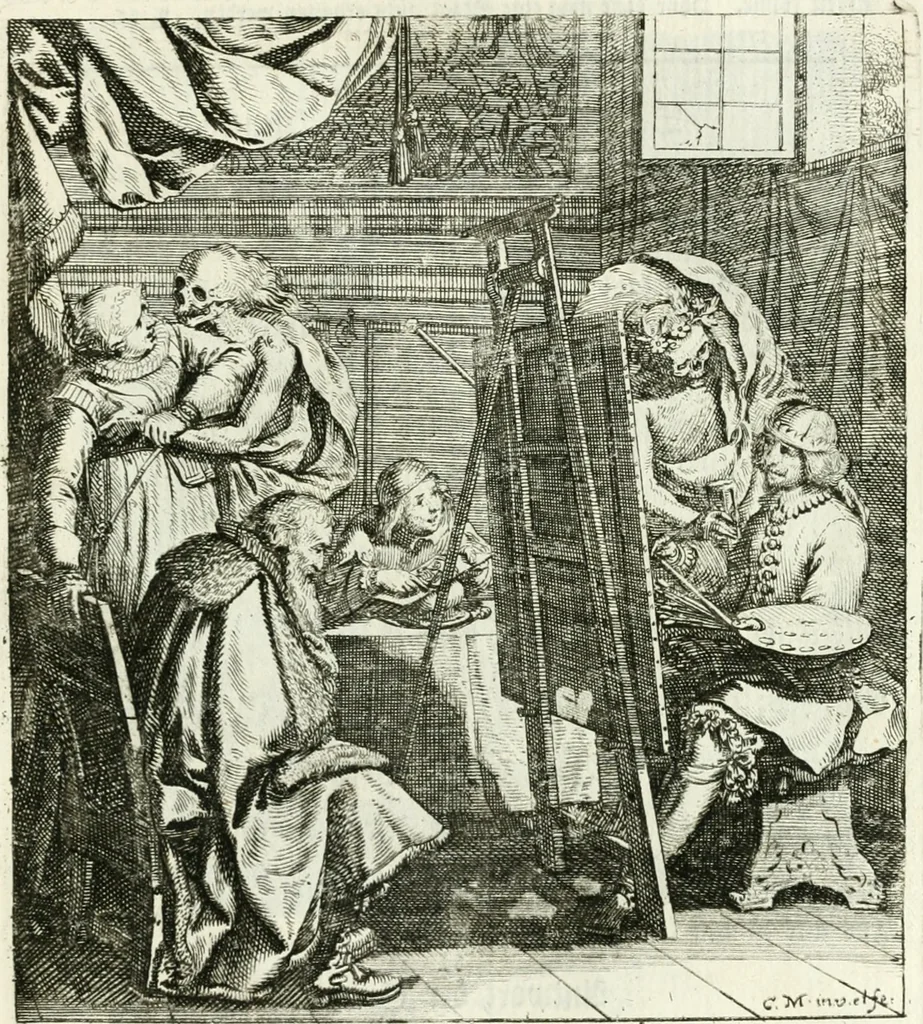 An illustration from Die menschliche Sterblichkeit unter dem Titel Todten-Tanz, in LXI. Original-Kupfern, 1759, leaf 90