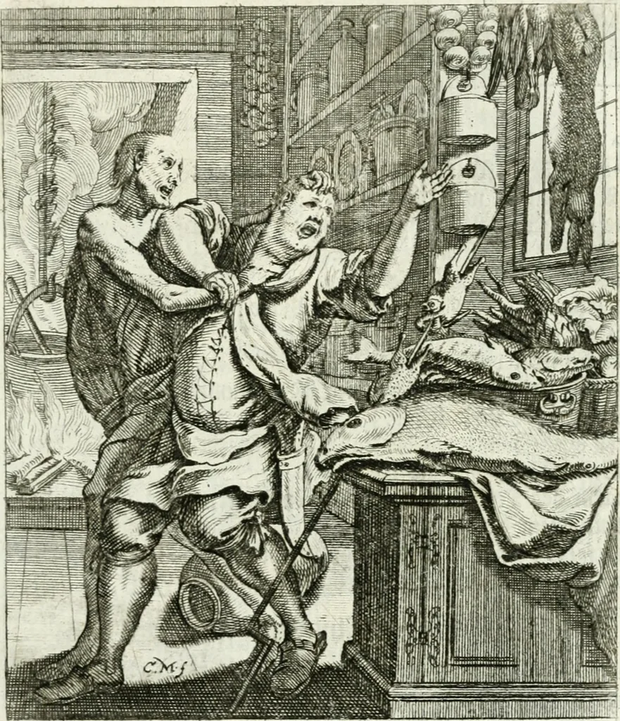 An illustration from Die menschliche Sterblichkeit unter dem Titel Todten-Tanz, in LXI. Original-Kupfern, 1759, leaf 98