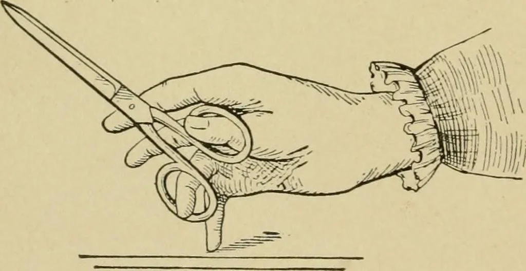 An illustration from Mental development and manual training combined, taking up the one stitch dropped in sewing by drills to sound-singing, 1899, leaf 21