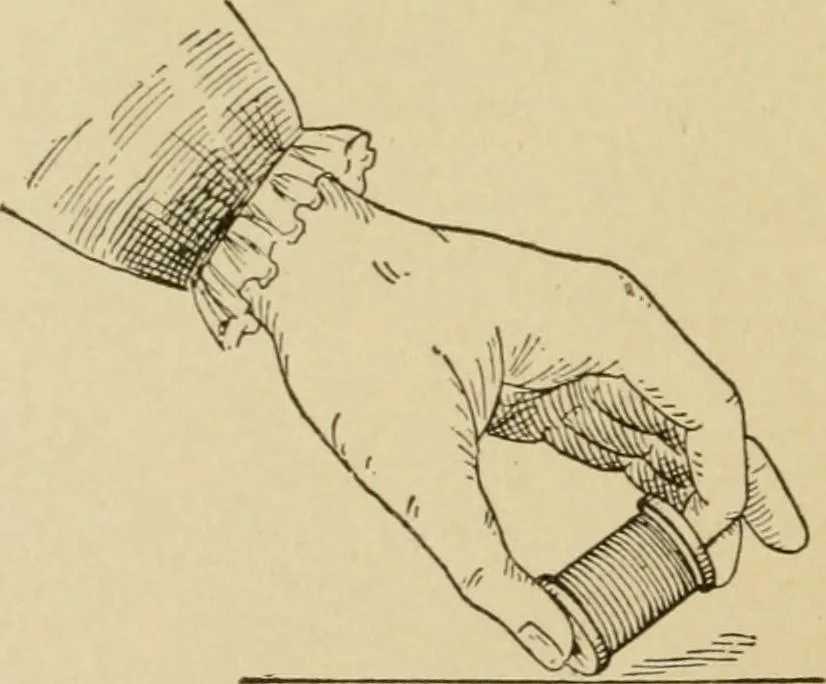 An illustration from Mental development and manual training combined, taking up the one stitch dropped in sewing by drills to sound-singing, 1899, leaf 25