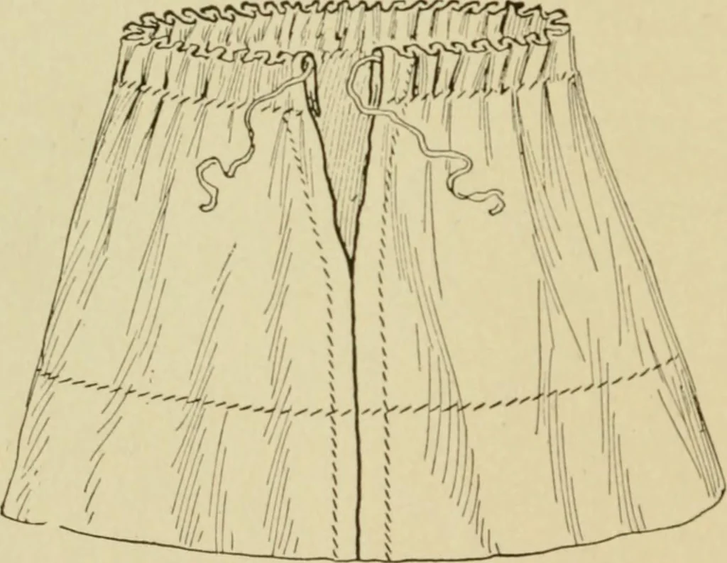 An illustration from Mental development and manual training combined, taking up the one stitch dropped in sewing by drills to sound-singing, 1899, leaf 33