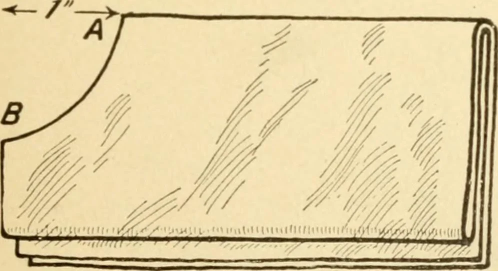 An illustration from Mental development and manual training combined, taking up the one stitch dropped in sewing by drills to sound-singing, 1899, leaf 34