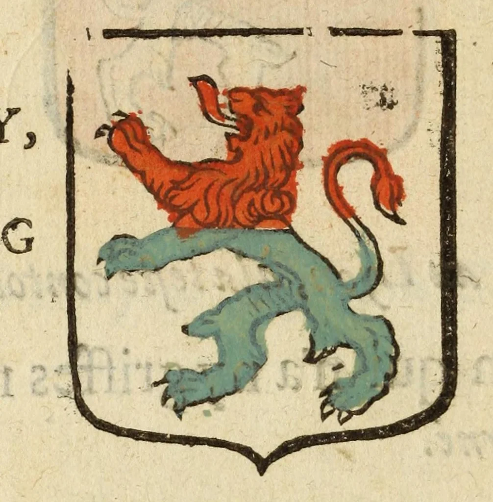 An illustration from Mercure armorial : enseignant les principes & elemens du blazon des armoires, selon l'ordre & les termes qui se practiquent en cette science : enrichy & augmente d'un grand nombre de figures enluminees de couleurs propres pour l'intelligence du livre : ouure curieux & necessaire pour introduire la noblesse dans la cognoissance des armes, 1652, leaf 134