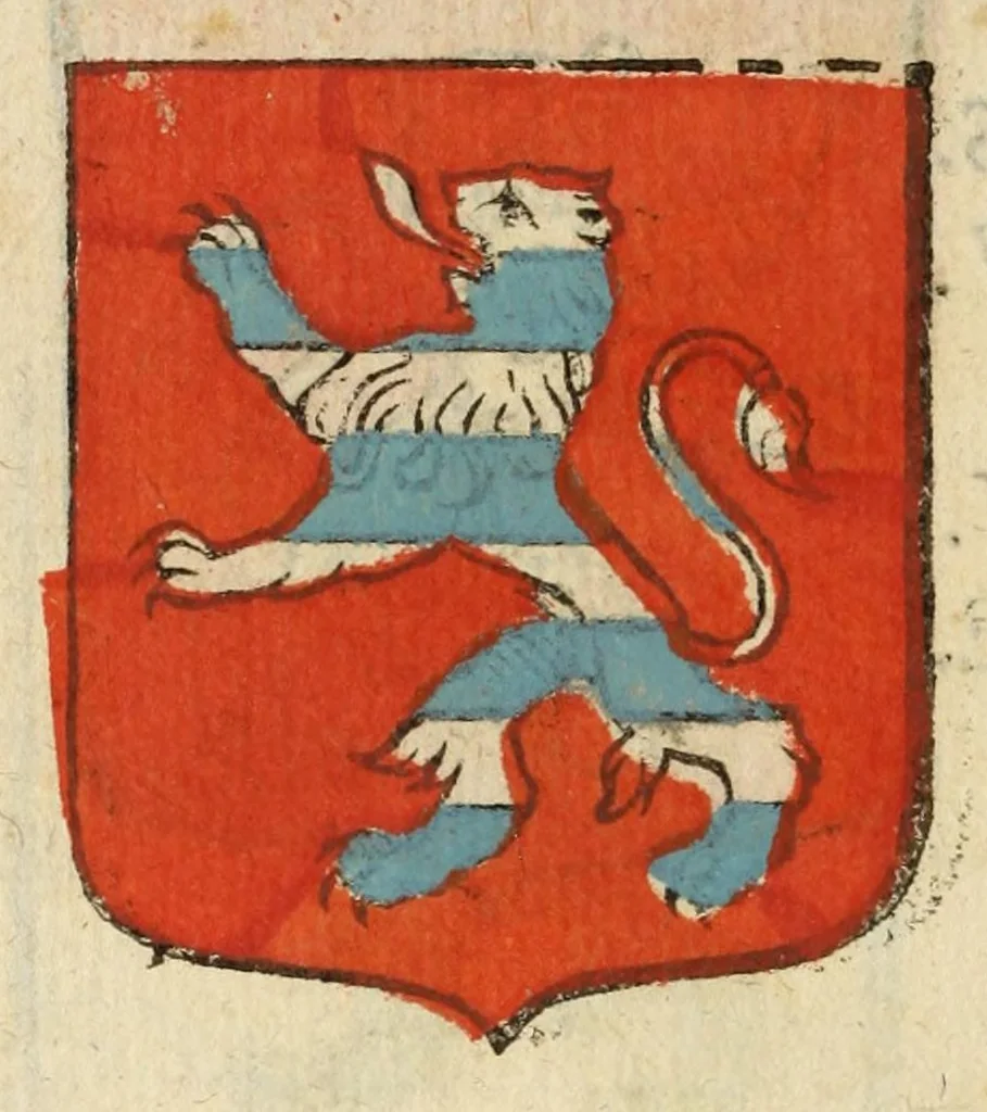 An illustration from Mercure armorial : enseignant les principes & elemens du blazon des armoires, selon l'ordre & les termes qui se practiquent en cette science : enrichy & augmente d'un grand nombre de figures enluminees de couleurs propres pour l'intelligence du livre : ouure curieux & necessaire pour introduire la noblesse dans la cognoissance des armes, 1652, leaf 136