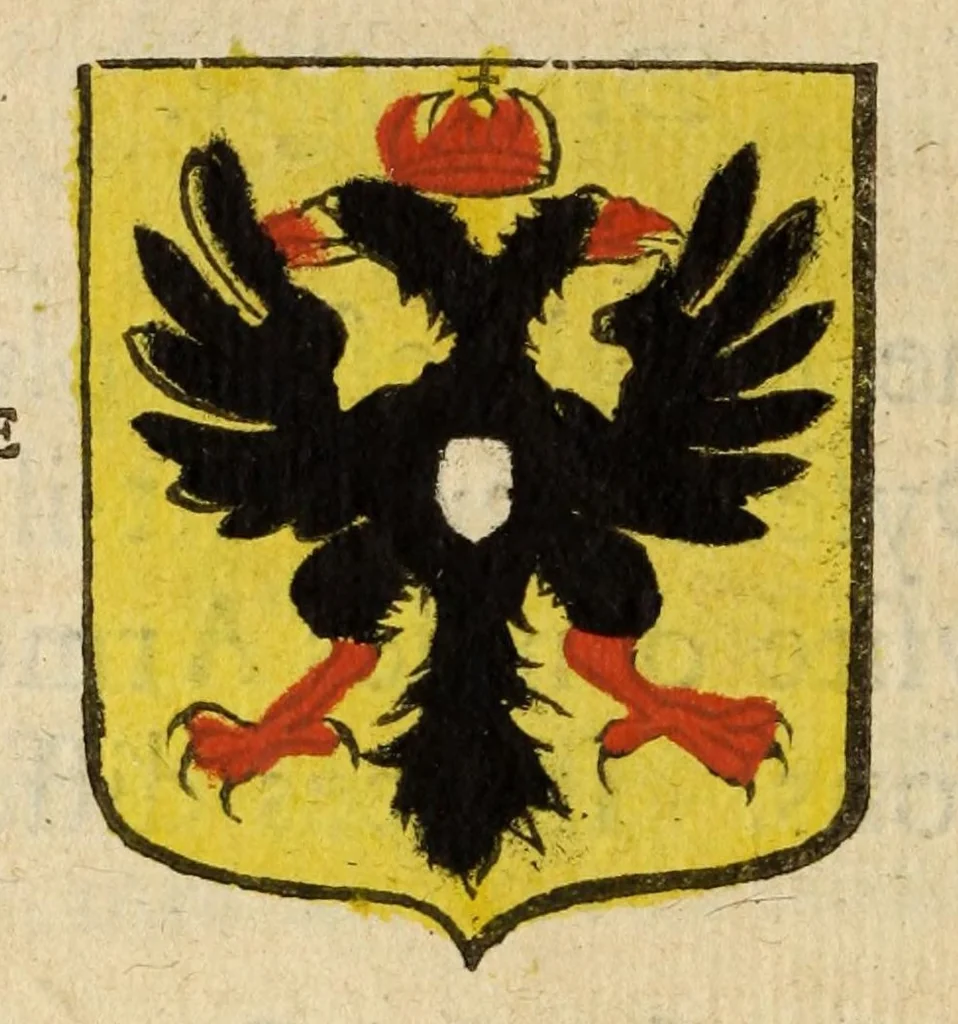 An illustration from Mercure armorial : enseignant les principes & elemens du blazon des armoires, selon l'ordre & les termes qui se practiquent en cette science : enrichy & augmente d'un grand nombre de figures enluminees de couleurs propres pour l'intelligence du livre : ouure curieux & necessaire pour introduire la noblesse dans la cognoissance des armes, 1652, leaf 158