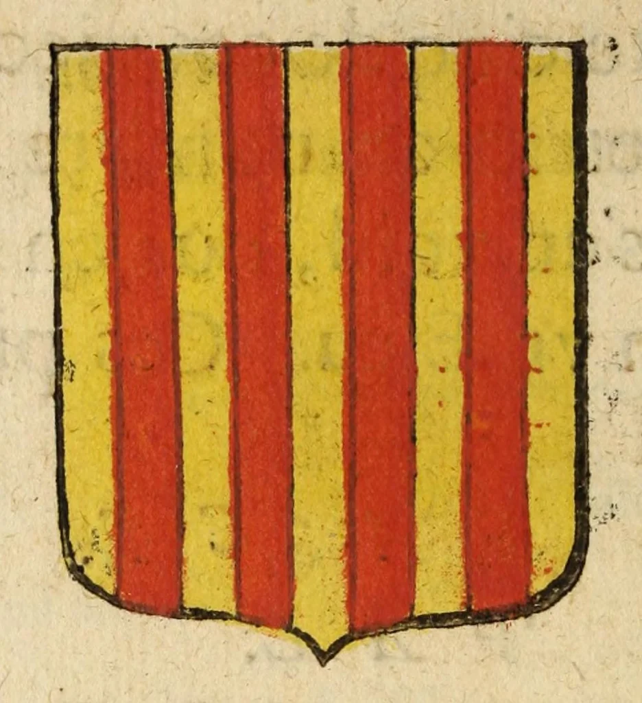 An illustration from Mercure armorial : enseignant les principes & elemens du blazon des armoires, selon l'ordre & les termes qui se practiquent en cette science : enrichy & augmente d'un grand nombre de figures enluminees de couleurs propres pour l'intelligence du livre : ouure curieux & necessaire pour introduire la noblesse dans la cognoissance des armes, 1652, leaf 72