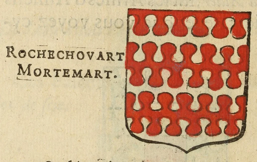 An illustration from Mercure armorial : enseignant les principes & elemens du blazon des armoires, selon l'ordre & les termes qui se practiquent en cette science : enrichy & augmente d'un grand nombre de figures enluminees de couleurs propres pour l'intelligence du livre : ouure curieux & necessaire pour introduire la noblesse dans la cognoissance des armes, 1652, leaf 78