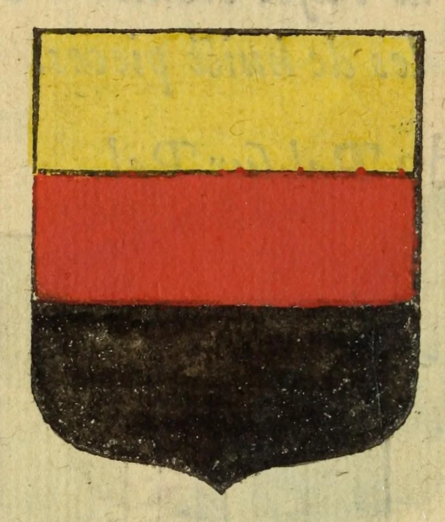 An illustration from Mercure armorial : enseignant les principes & elemens du blazon des armoires, selon l'ordre & les termes qui se practiquent en cette science : enrichy & augmente d'un grand nombre de figures enluminees de couleurs propres pour l'intelligence du livre : ouure curieux & necessaire pour introduire la noblesse dans la cognoissance des armes, 1652, leaf 86