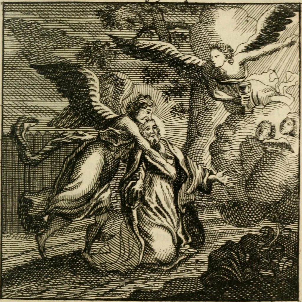 An illustration from Mercurialis, of, Winter-groen : dat is, Aangename en vermaakelyke geschiedenissen en gedichten, waarin verscheide zedelyke leerstukken. En een zeer ryke voorraad van Bybelsche concepten gevonden worden, voor alle bedroefde en vrolyke gemoederen, leeraars, predikers, en geestelyke persoonen; als mede voor alle byzondere leezers tot een voordeelig tydverdryf, namelyk, om vrolyk te leven en blymoedig te sterven, 1763, leaf 248