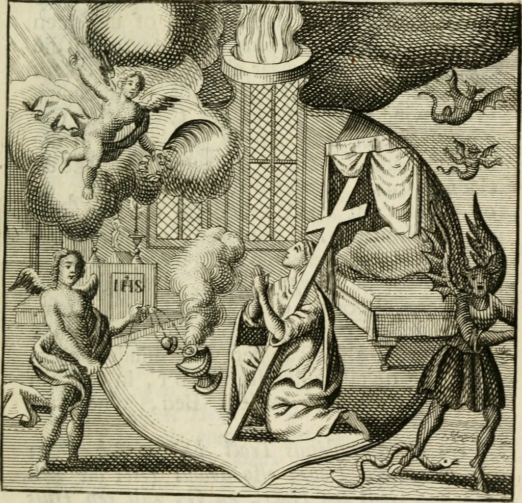 An illustration from Mercurialis, of, Winter-groen : dat is, Aangename en vermaakelyke geschiedenissen en gedichten, waarin verscheide zedelyke leerstukken. En een zeer ryke voorraad van Bybelsche concepten gevonden worden, voor alle bedroefde en vrolyke gemoederen, leeraars, predikers, en geestelyke persoonen; als mede voor alle byzondere leezers tot een voordeelig tydverdryf, namelyk, om vrolyk te leven en blymoedig te sterven, 1763, leaf 30