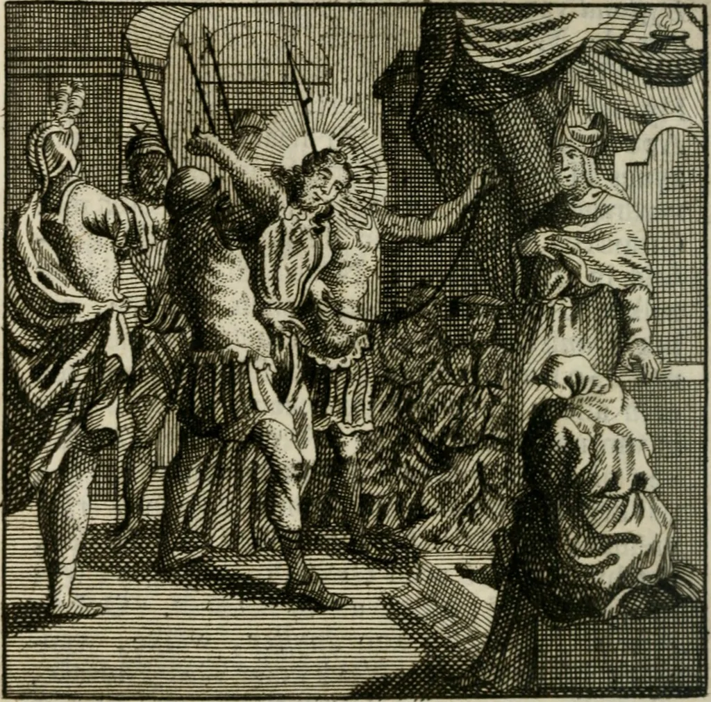 An illustration from Mercurialis, of, Winter-groen : dat is, Aangename en vermaakelyke geschiedenissen en gedichten, waarin verscheide zedelyke leerstukken. En een zeer ryke voorraad van Bybelsche concepten gevonden worden, voor alle bedroefde en vrolyke gemoederen, leeraars, predikers, en geestelyke persoonen; als mede voor alle byzondere leezers tot een voordeelig tydverdryf, namelyk, om vrolyk te leven en blymoedig te sterven, 1763, leaf 311