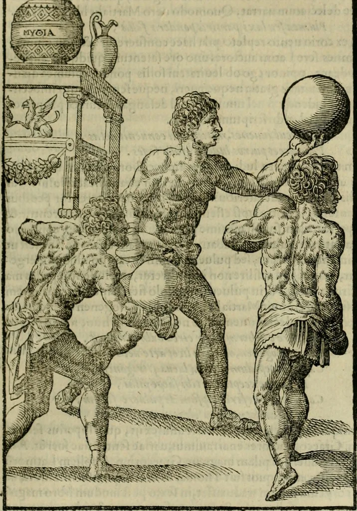 An illustration from Hieronymi Mercvrialis De arte gymnastica libri sex : in quibus exercitationum omnium vetustarum genera, loca, modi, facultates, & quidquid deniq. ad corporis humani exercitationes pertinet, diligenter explicatur .., 1573, leaf 108