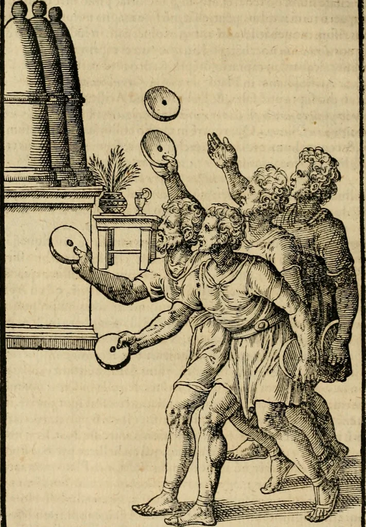 An illustration from Hieronymi Mercvrialis De arte gymnastica libri sex : in quibus exercitationum omnium vetustarum genera, loca, modi, facultates, & quidquid deniq. ad corporis humani exercitationes pertinet, diligenter explicatur .., 1573, leaf 141