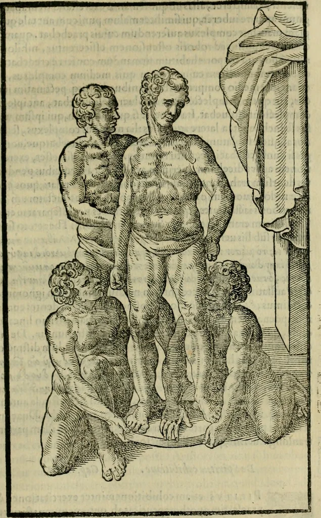 An illustration from Hieronymi Mercvrialis De arte gymnastica libri sex : in quibus exercitationum omnium vetustarum genera, loca, modi, facultates, & quidquid deniq. ad corporis humani exercitationes pertinet, diligenter explicatur .., 1573, leaf 170
