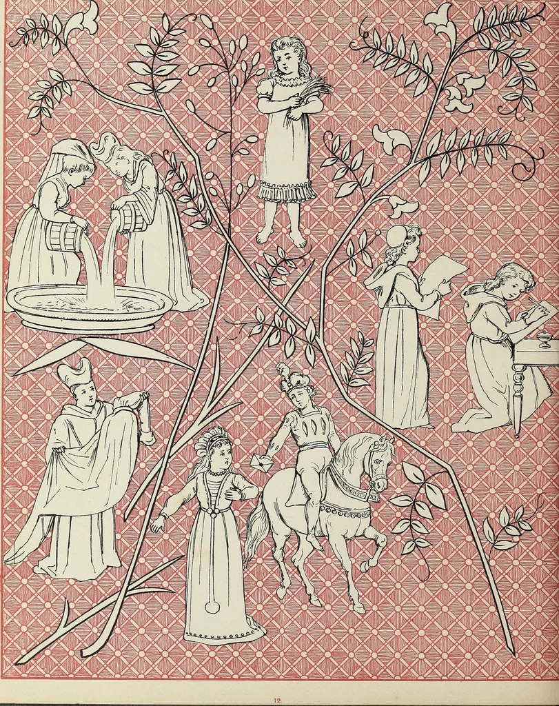 An illustration from Merrie games in rhyme : from ye olden time, 1886, leaf 16