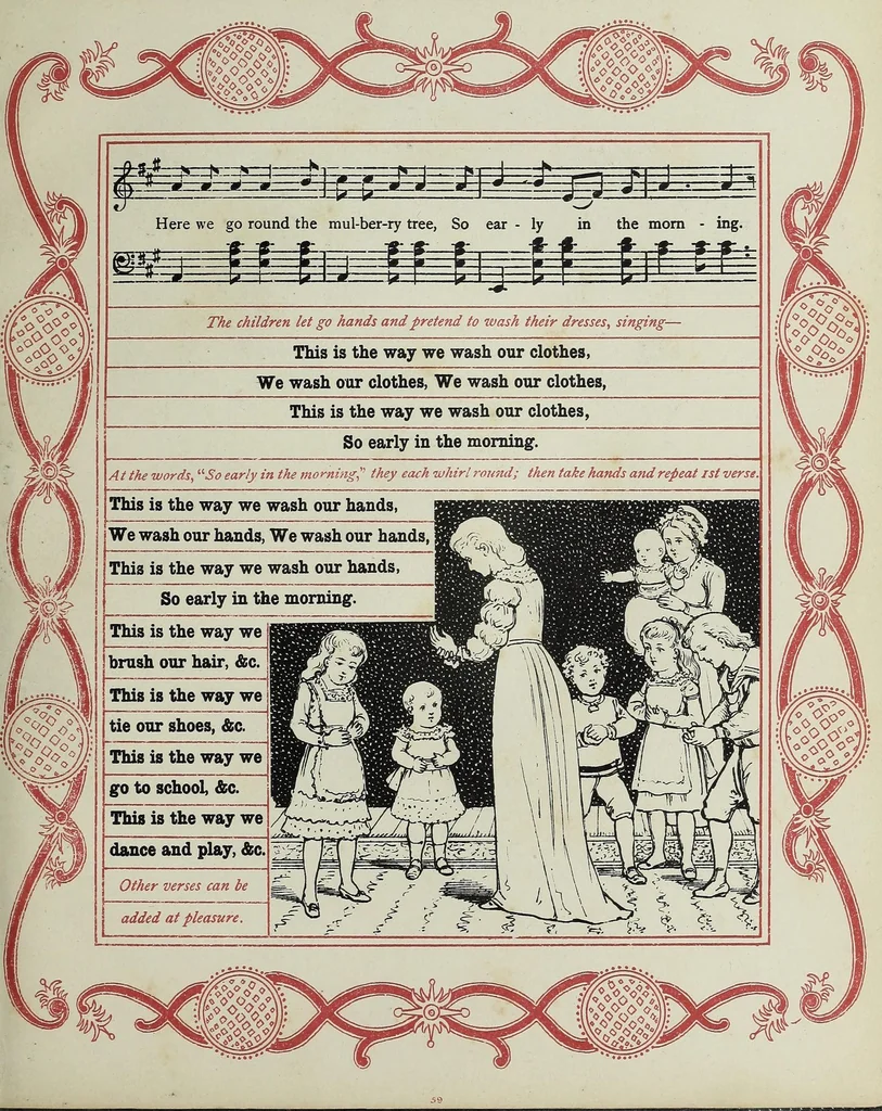 An illustration from Merrie games in rhyme : from ye olden time, 1886, leaf 63