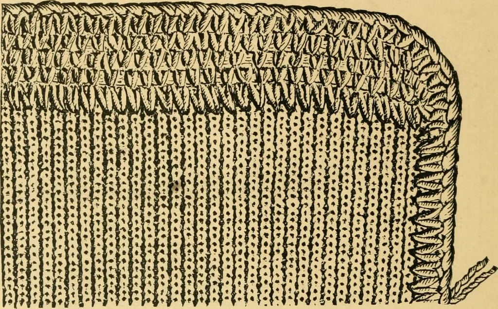 An illustration from The Merrow system of crocheting machinery and methods for finishing the edges of fabrics, 1889, leaf 11