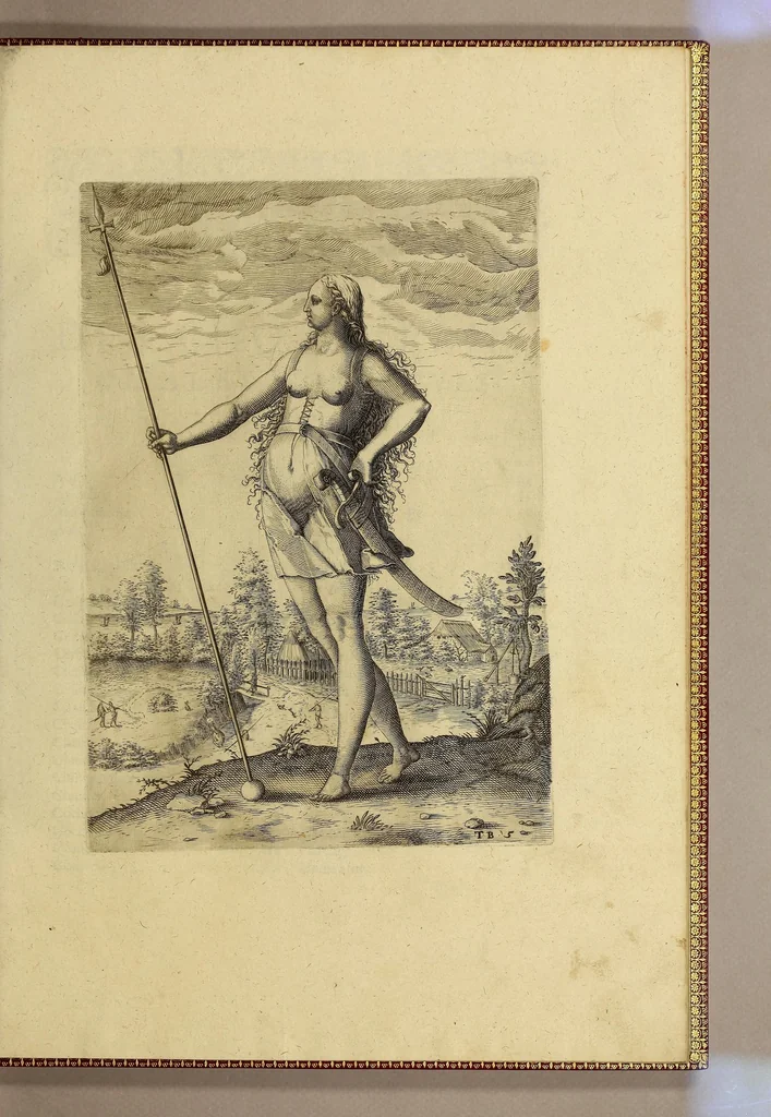 An illustration from Merueilleux et estrange rapport, toutesfois fidele, des commoditez qui se trouuent en Virginia, des facons des naturels habitans d'icelle, laquelle a esté nouuellement descouuerte par les Anglois que Mesire [sic] Richard Greinuile cheualier y mena en colonie lan.1585. : a la charge principale de Messire Walter Raleigh cheualier surintendant des Mines d'Estain, fauorisé par la royne d'Angleterre, et autorisé par ses lettres patentes., 1590, leaf 123
