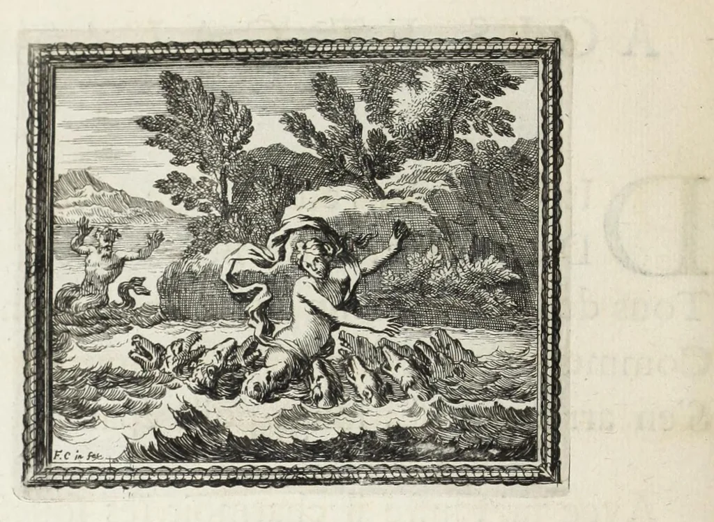 An illustration from Metamorphoses d'Ovide en rondeaux, 1676, leaf 422