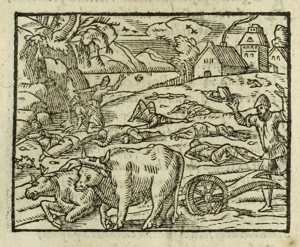 An illustration from Metamorphoses Ovidii : argvmentis quidem soluta oratione, enarrationibus autem & allegoriis elegiaco versu accuratissimè expositae, summaq[ue] diligentia ac studio illustratae, 1583, leaf 189
