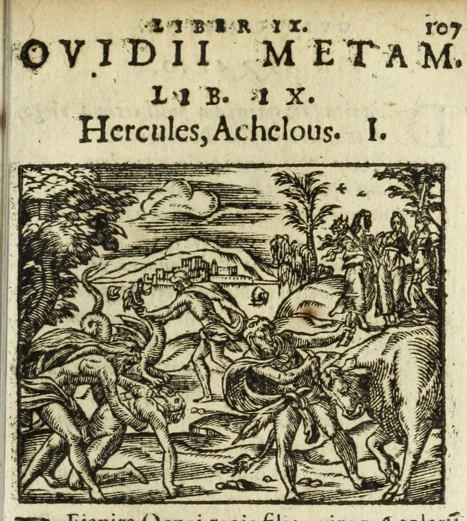 An illustration from Metamorphoses Ovidii : argvmentis quidem soluta oratione, enarrationibus autem & allegoriis elegiaco versu accuratissimè expositae, summaq[ue] diligentia ac studio illustratae, 1583, leaf 235