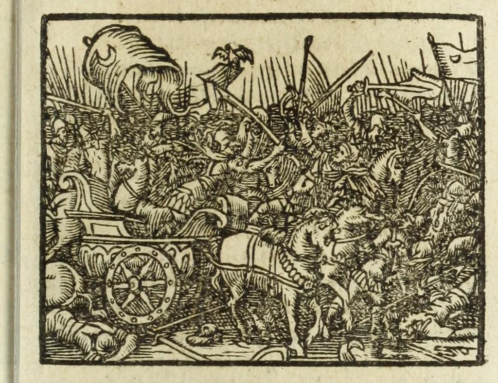 An illustration from Metamorphoses Ovidii : argvmentis quidem soluta oratione, enarrationibus autem & allegoriis elegiaco versu accuratissimè expositae, summaq[ue] diligentia ac studio illustratae, 1583, leaf 315