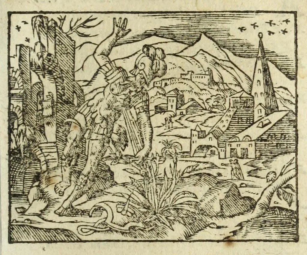 An illustration from Metamorphoses Ovidii : argvmentis quidem soluta oratione, enarrationibus autem & allegoriis elegiaco versu accuratissimè expositae, summaq[ue] diligentia ac studio illustratae, 1583, leaf 325