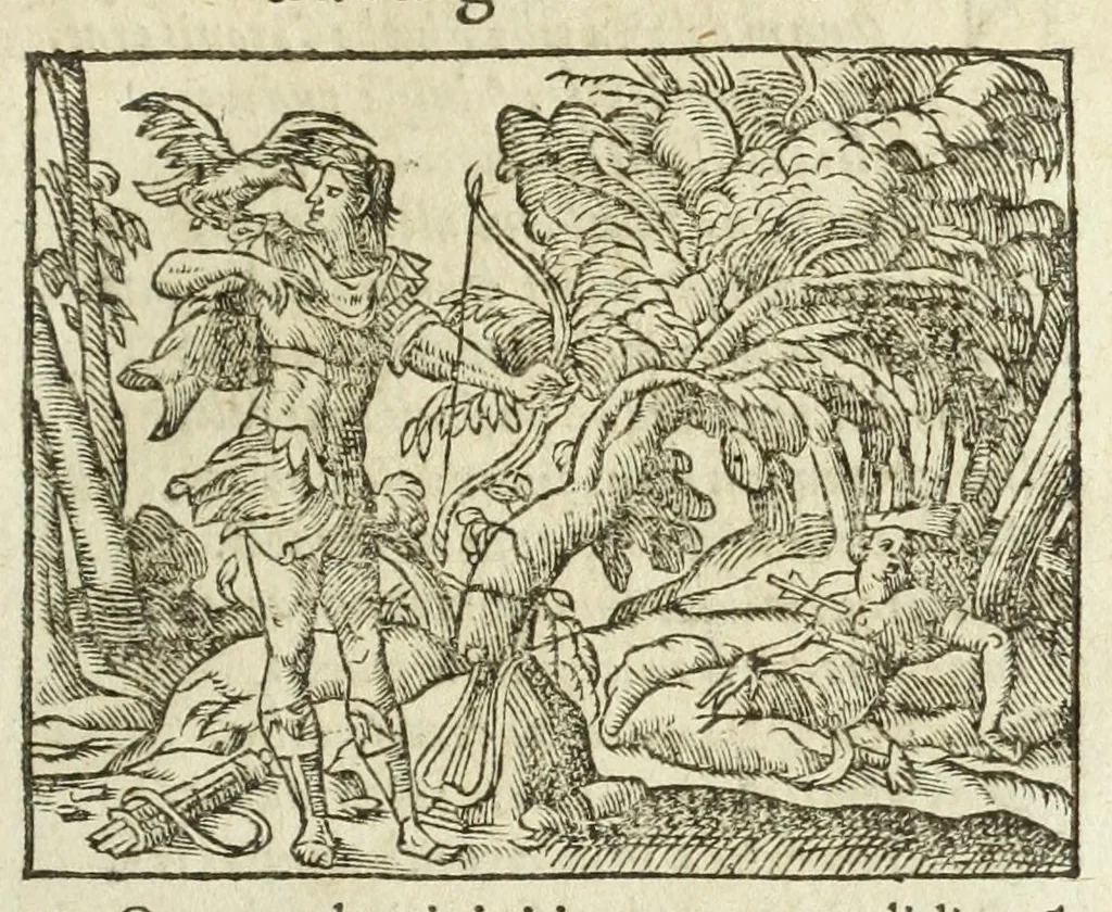 An illustration from Metamorphoses Ovidii : argvmentis quidem soluta oratione, enarrationibus autem & allegoriis elegiaco versu accuratissimè expositae, summaq[ue] diligentia ac studio illustratae, 1583, leaf 79