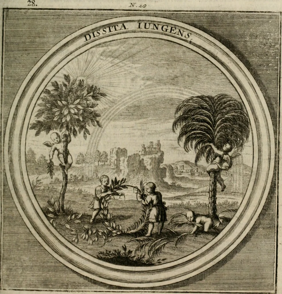 An illustration from Meteorologia philosophico-politica : in duodecim dissertationes per quæstiones meteorologicas et conclusiones politicas divisa, appositisque symbolis illustrata ..., 1709, leaf 100