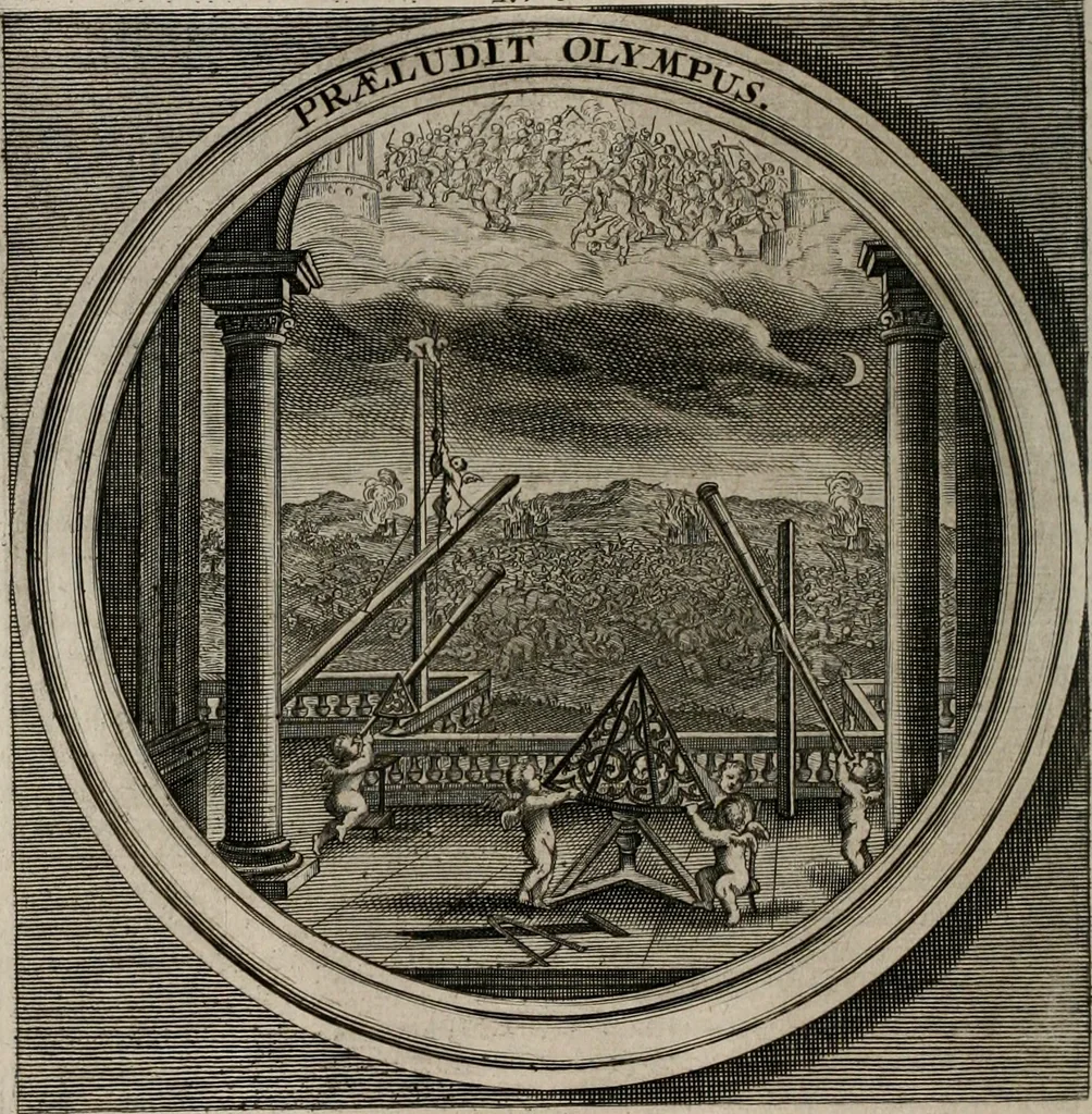 An illustration from Meteorologia philosophico-politica : in duodecim dissertationes per quæstiones meteorologicas et conclusiones politicas divisa, appositisque symbolis illustrata ..., 1709, leaf 111
